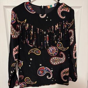 MSGM Black Paisley Fringe Blouse